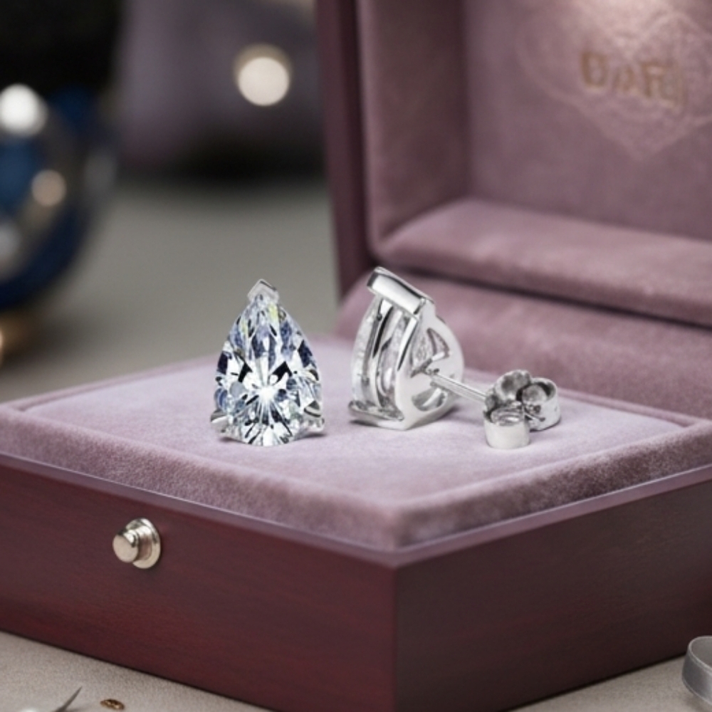 SALE!!! NEW 3 CTW Moissanite Stone Sterling Silver Pear Cut Clear Stud Earrings.
